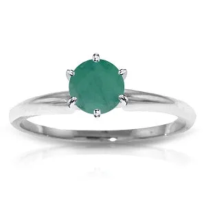 0.65 Carat 14K Solid White Gold Solitaire Ring Natural Emerald