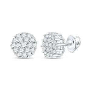 0.75Cttw Diamond Round Mens Stud Earrings 14k White Gold Screw Back