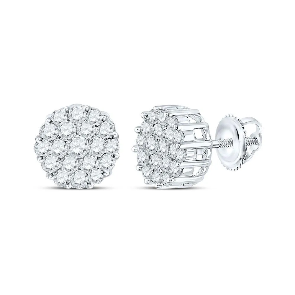 0.75Cttw Diamond Round Mens Stud Earrings 14k White Gold Screw Back