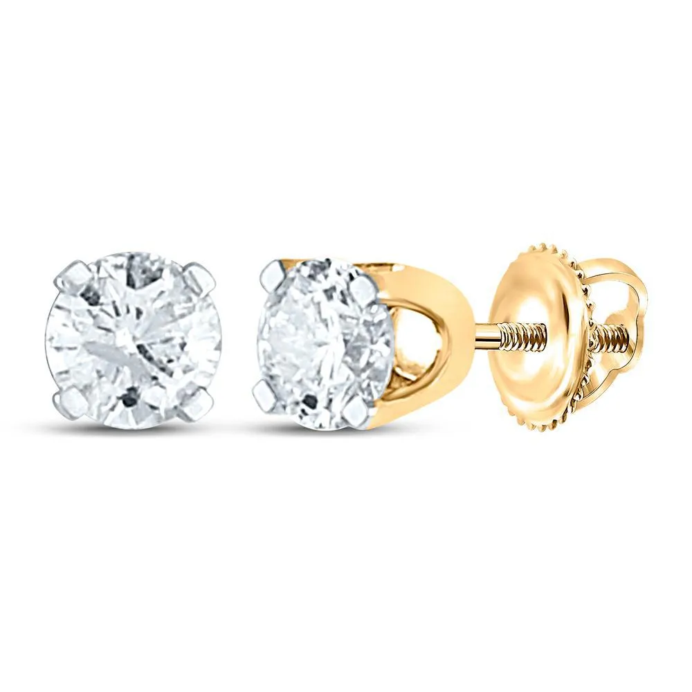 0.75Cttw Round Diamond Solitaire Stud Earrings 14k Yellow Gold Screw Back