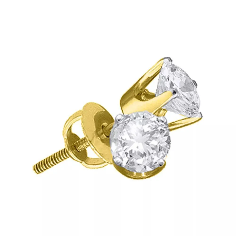 0.75Cttw Round Diamond Solitaire Stud Earrings 14k Yellow Gold Screw Back