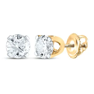 0.75Cttw Round Diamond Solitaire Stud Earrings 14k Yellow Gold Screw Back