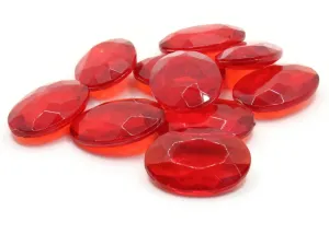 10 25mm Faceted Oval Ruby Red Vintage West Germany Plastic Rhinestone Cabochons