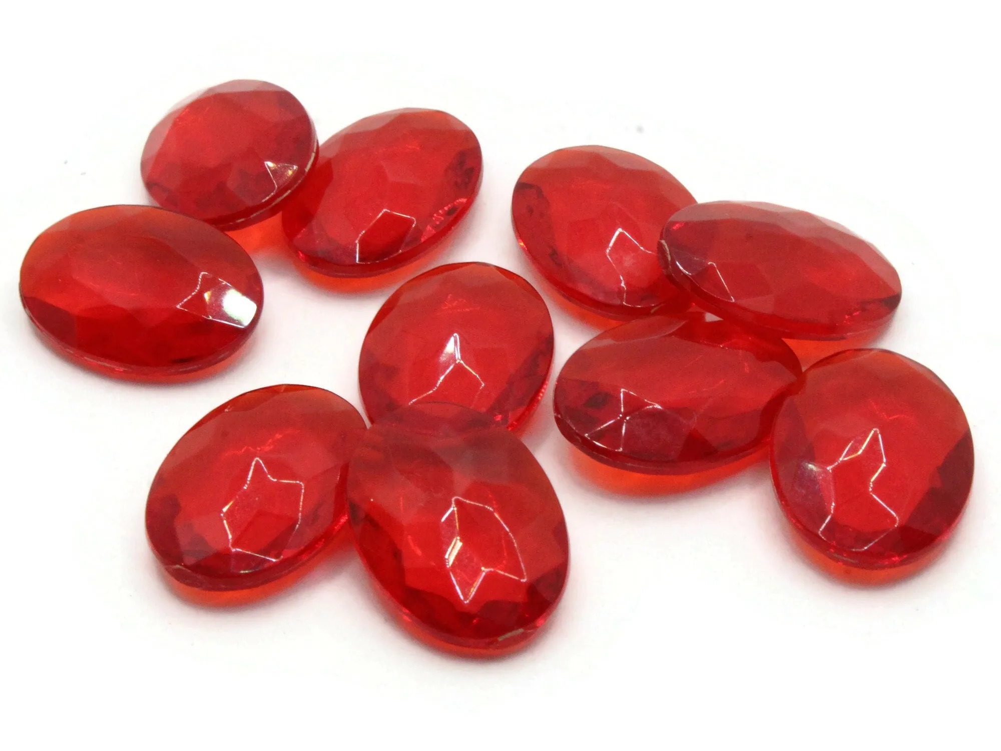 10 25mm Faceted Oval Ruby Red Vintage West Germany Plastic Rhinestone Cabochons