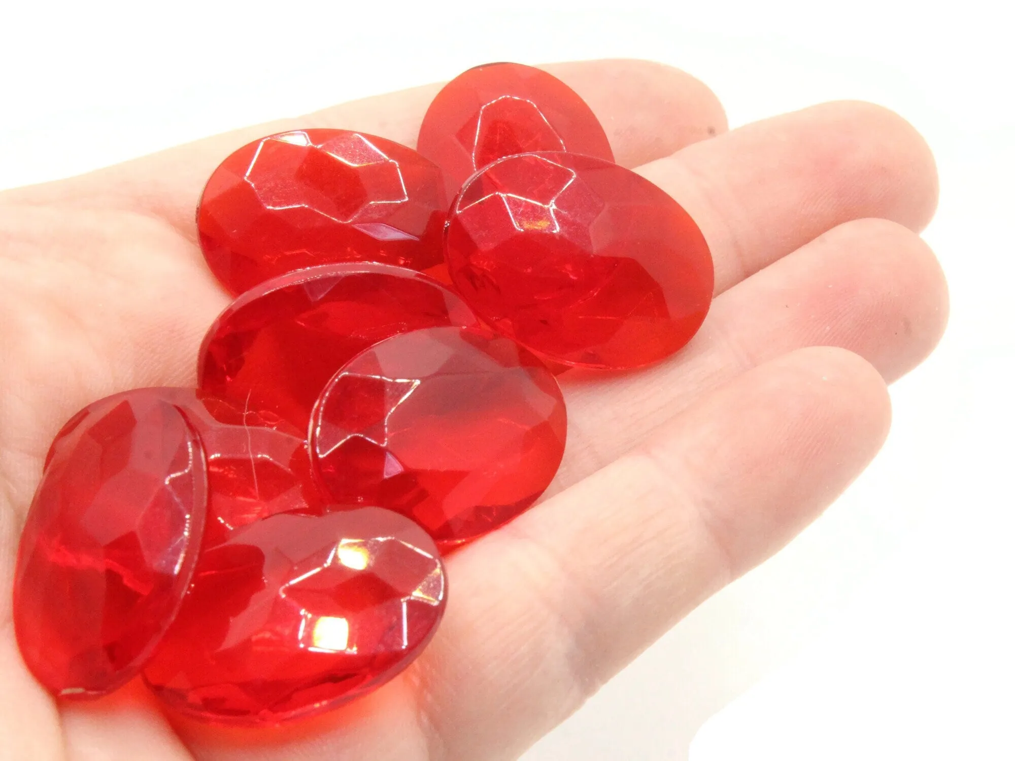 10 25mm Faceted Oval Ruby Red Vintage West Germany Plastic Rhinestone Cabochons