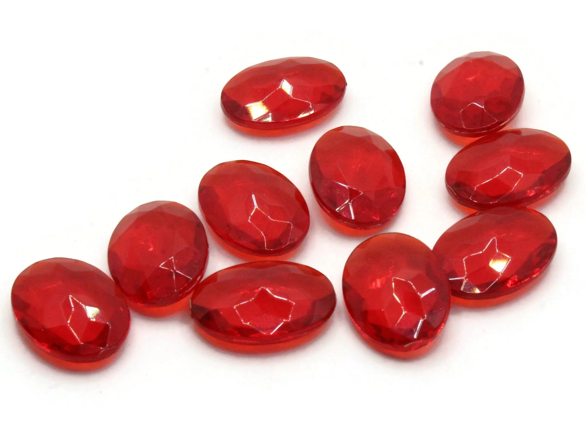 10 25mm Faceted Oval Ruby Red Vintage West Germany Plastic Rhinestone Cabochons