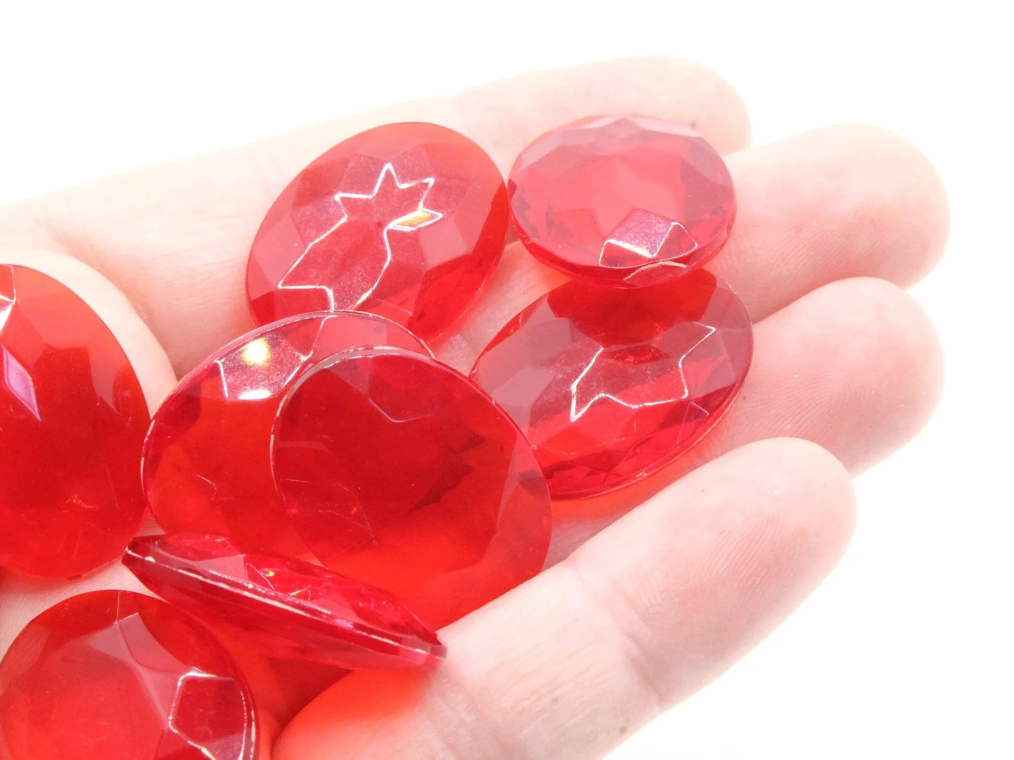 10 25mm Faceted Oval Ruby Red Vintage West Germany Plastic Rhinestone Cabochons