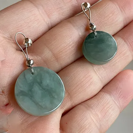 100% natural  icy watery dark green/gray jadeite jade safe and sound couple pendant pair BG4