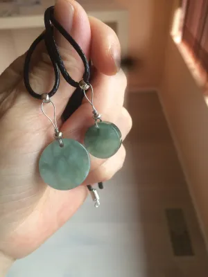 100% natural  icy watery dark green/gray jadeite jade safe and sound couple pendant pair BG4