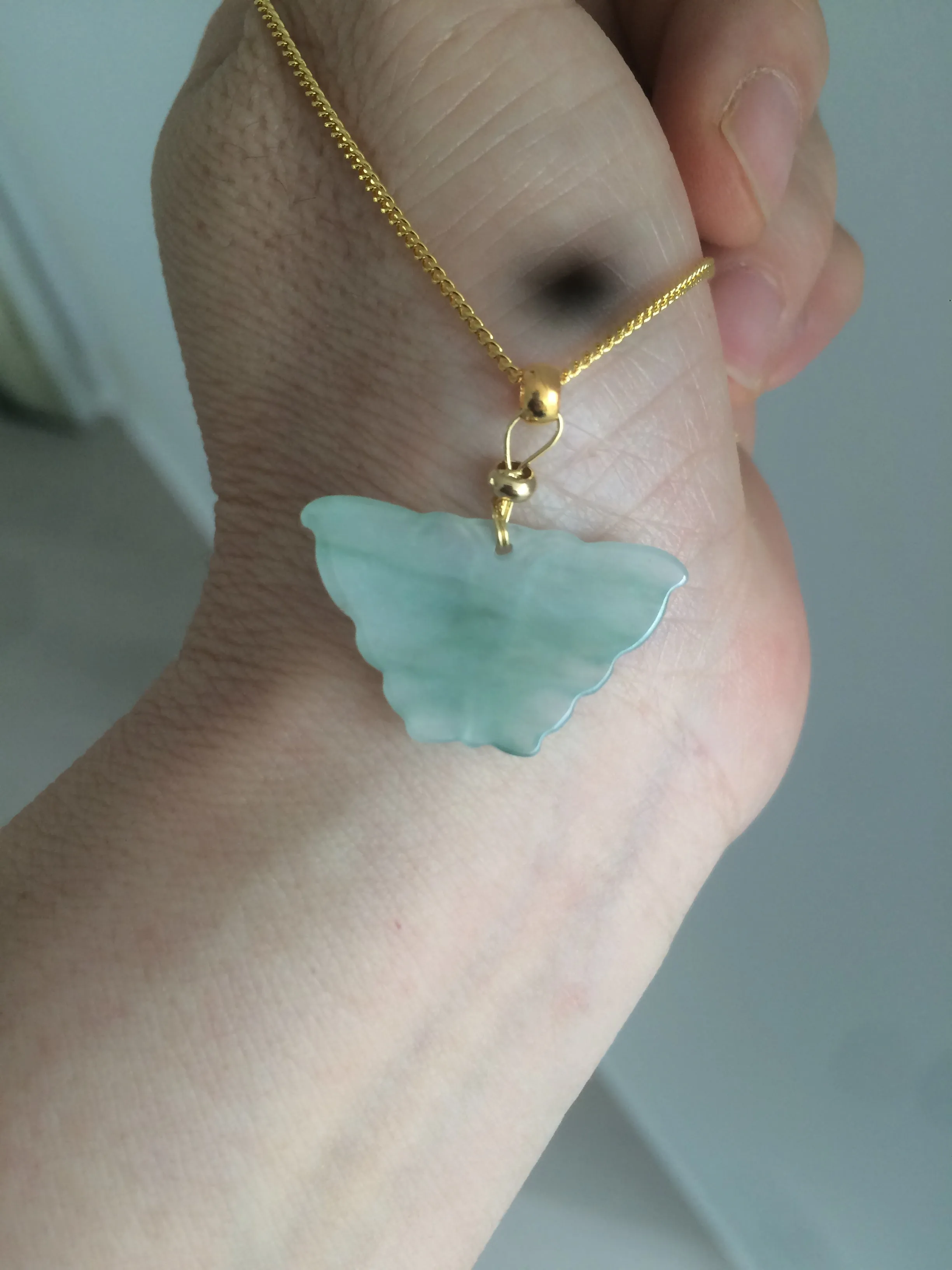 100% Natural icy watery light green/white 3D Jadeite Jade butterfly pendant AF16