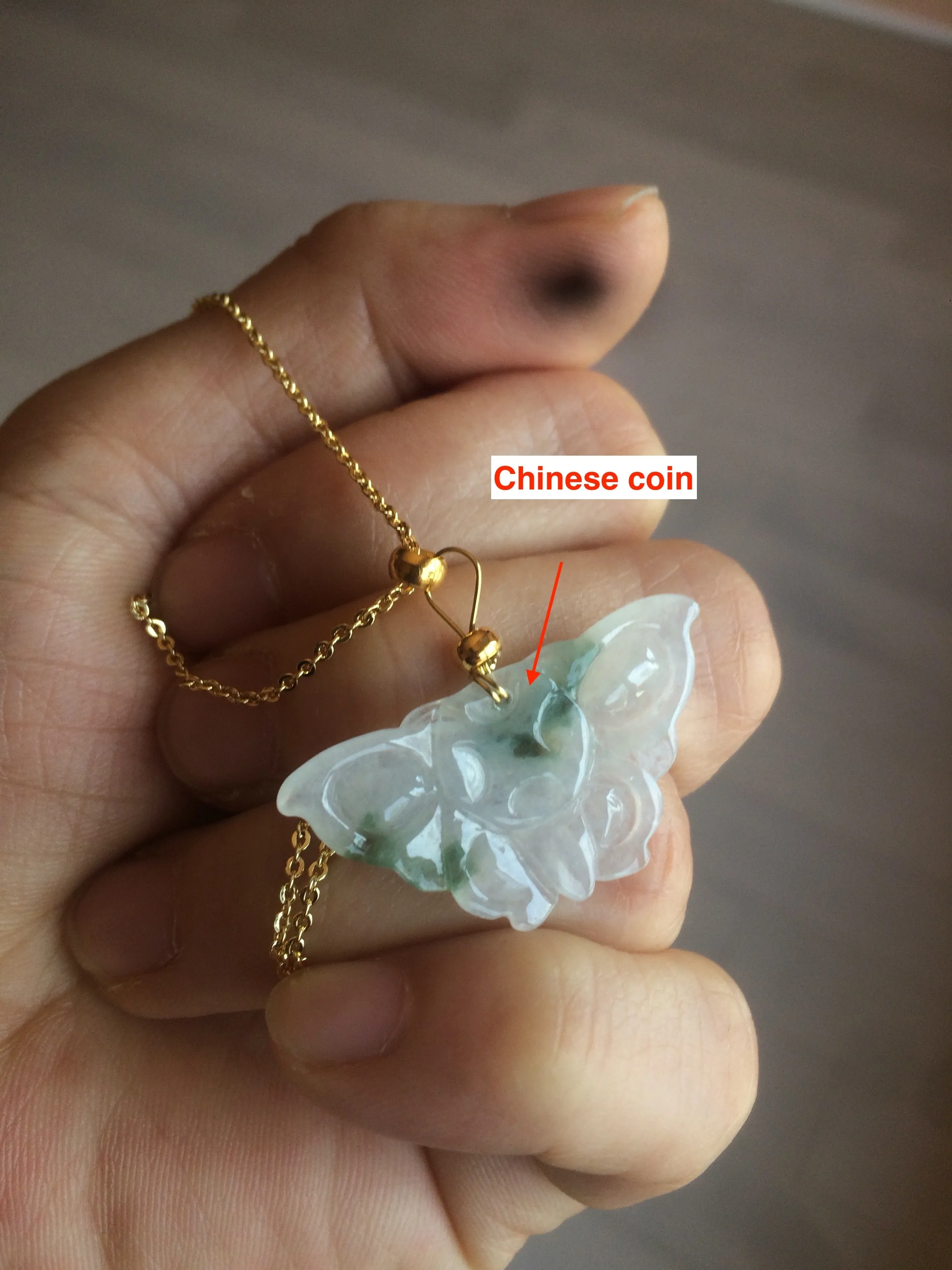 100% Natural icy watery light green/white 3D Jadeite Jade butterfly pendant AF16