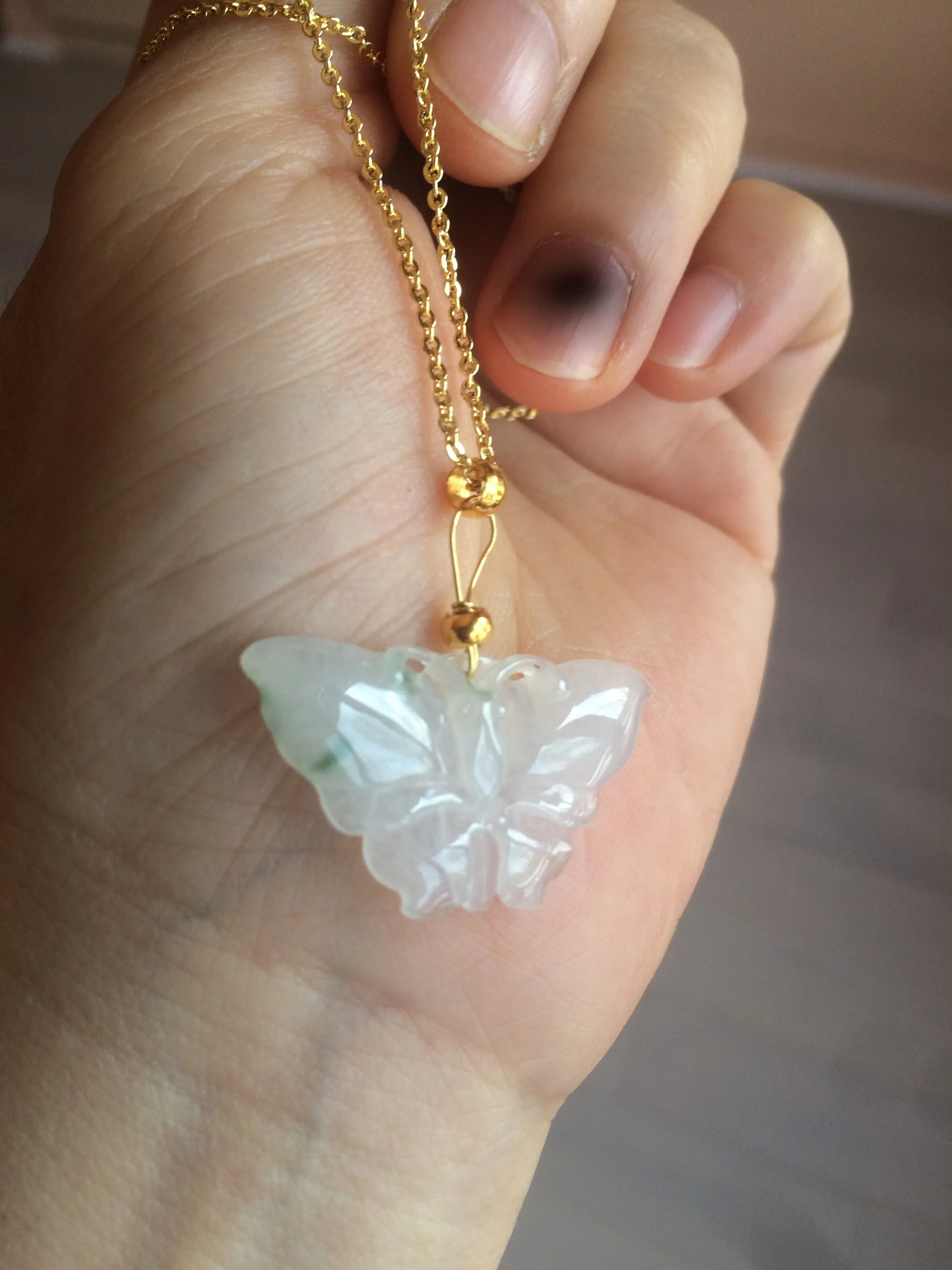 100% Natural icy watery light green/white 3D Jadeite Jade butterfly pendant AF16