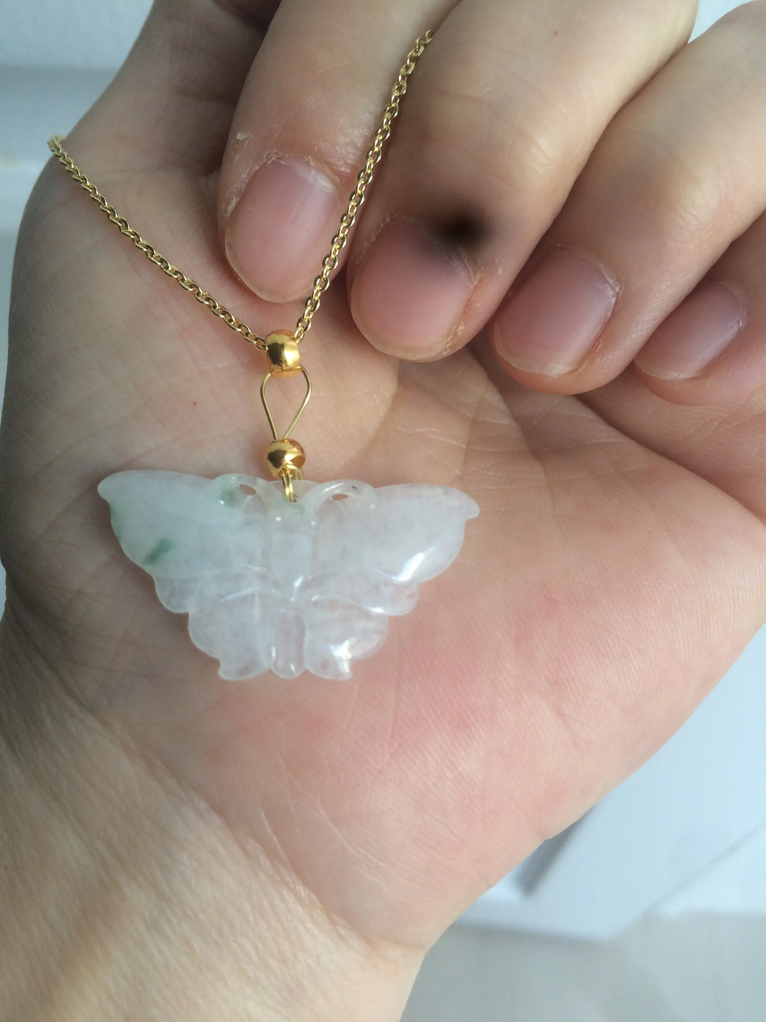 100% Natural icy watery light green/white 3D Jadeite Jade butterfly pendant AF16