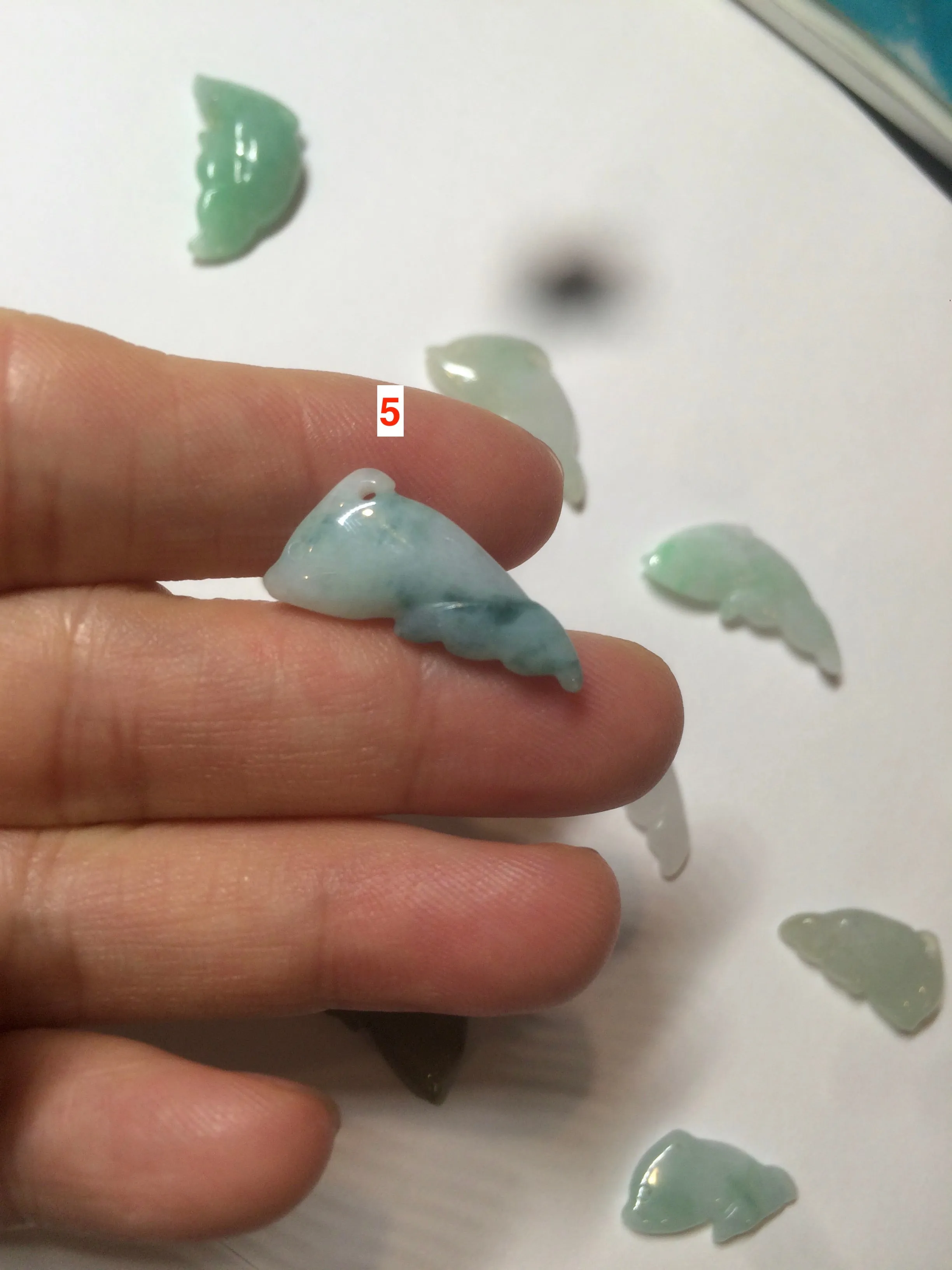 100% Natural sunny green/white/ice clear/brown jadeite Jade baby dolphin pendant AX30 add on item