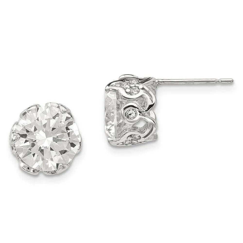 10K Tiara Collection White Gold Polished CZ Post Earrings