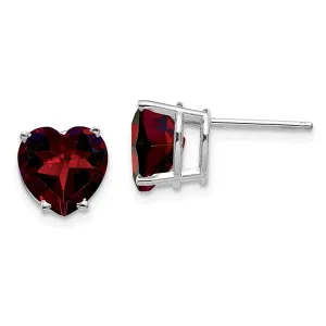 10k White Gold Plated 1/2 Carat Heart Created Garnet Sapphire Stud Earrings