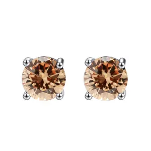 10k White Gold Plated 2 Carat Round Created Champagne Sapphire Stud Earrings