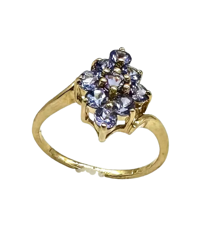 10k Yellow Gold Marquise-Shaped Tanzanite Cluster Ring