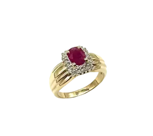 10k Yellow Gold Oval Ruby Ring with Diamond Accent Halo