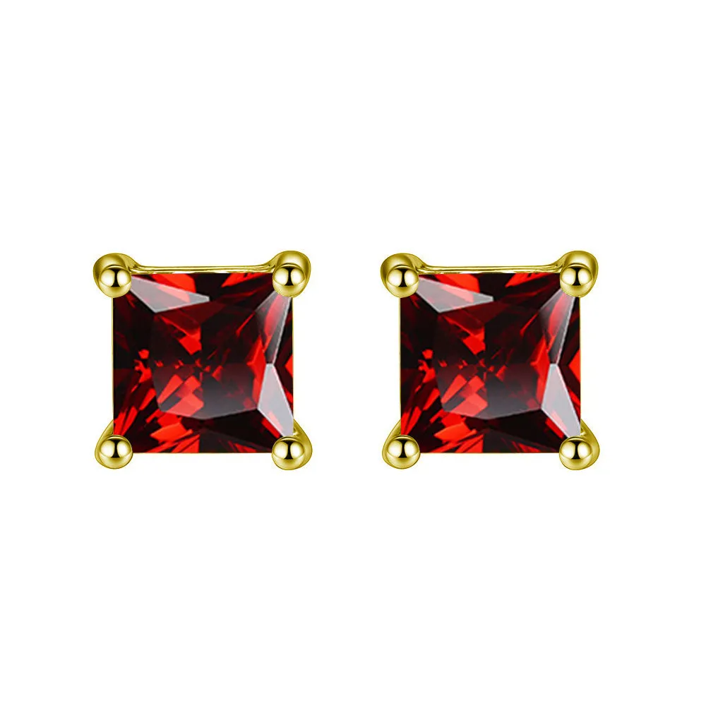 10k Yellow Gold Plated 1/2 Ct Princes Cut Created Ruby Sapphire Stud Earrings