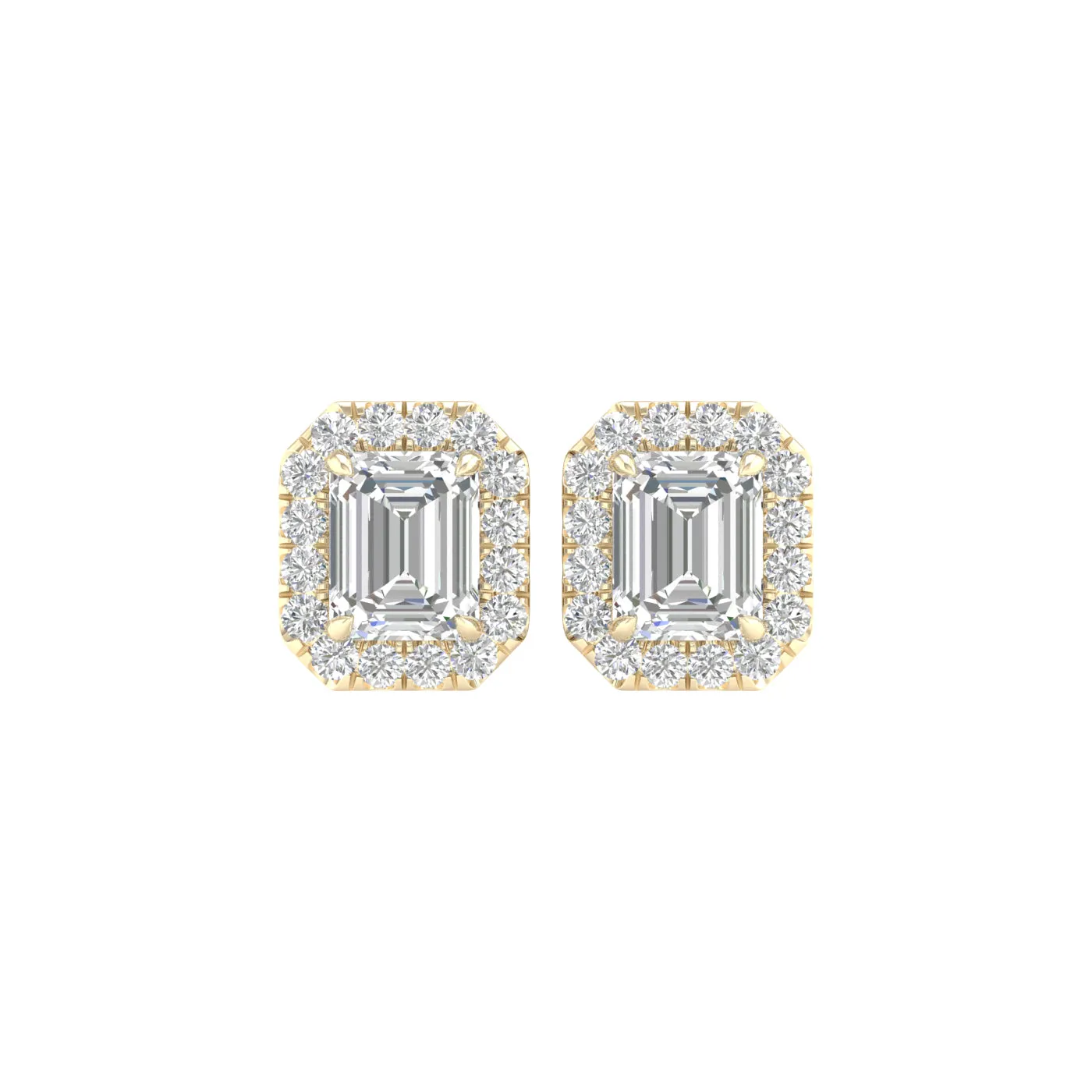 1.16 Carat Emerald Lab Grown Diamond 14K Gold Halo Stud Earrings