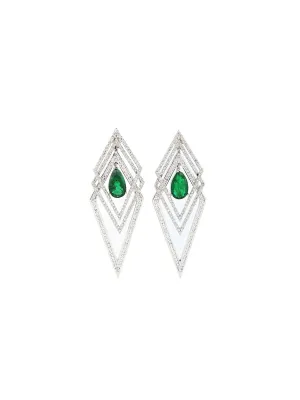 11.75ct Diamond Emerald 18K Gold Architectural Earrings