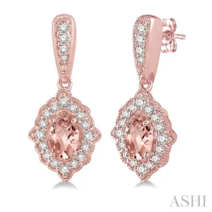 1/4 Ctw Oval Shape 5x3mm Morganite & Round Cut Diamond Semi Precious Earrings in 10K Rose Gold