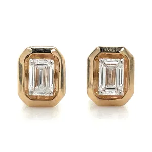 14ct Yellow Gold Laboratory Grown Emerald Cut Diamond Screw Back Earrings