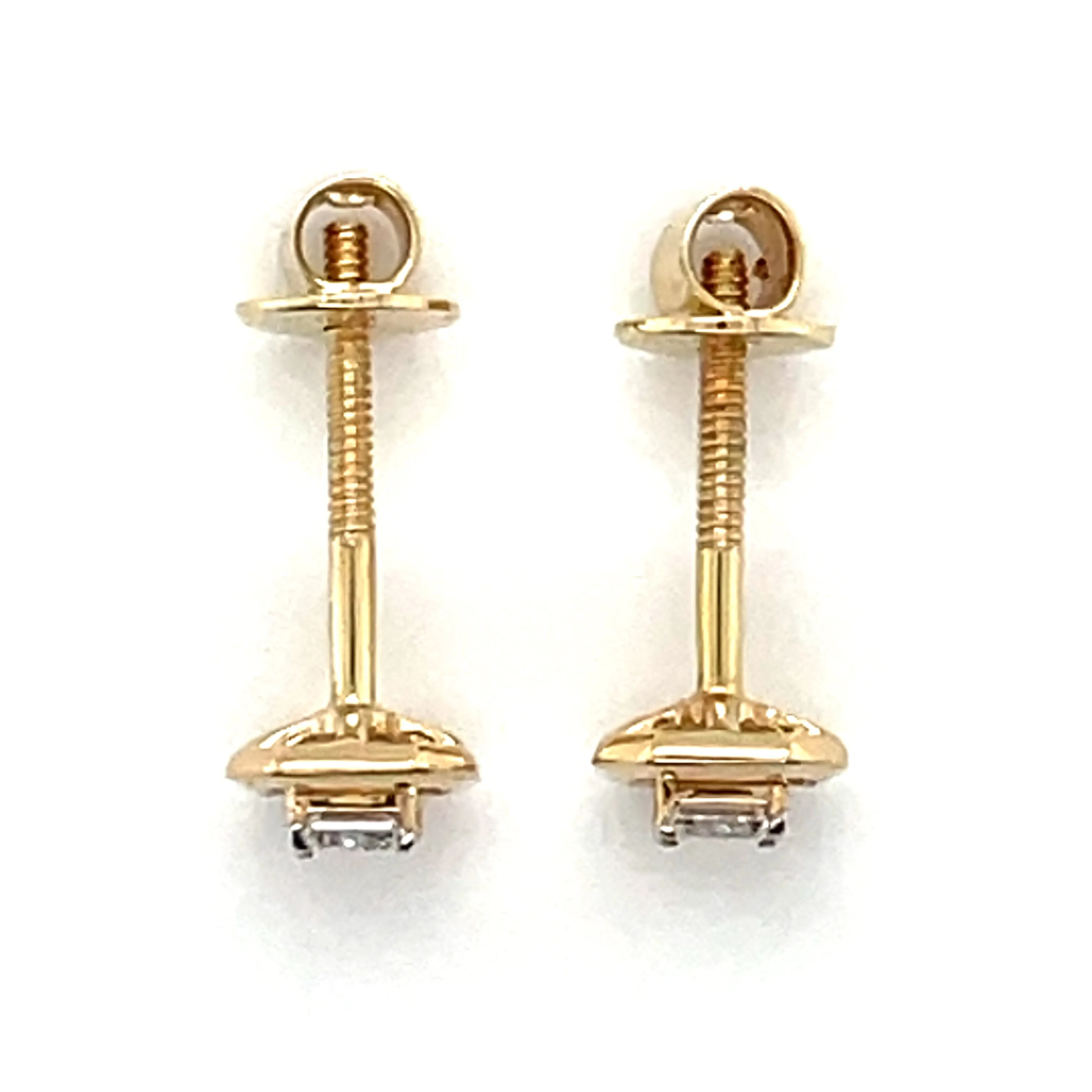 14ct Yellow Gold Laboratory Grown Emerald Cut Diamond Screw Back Earrings