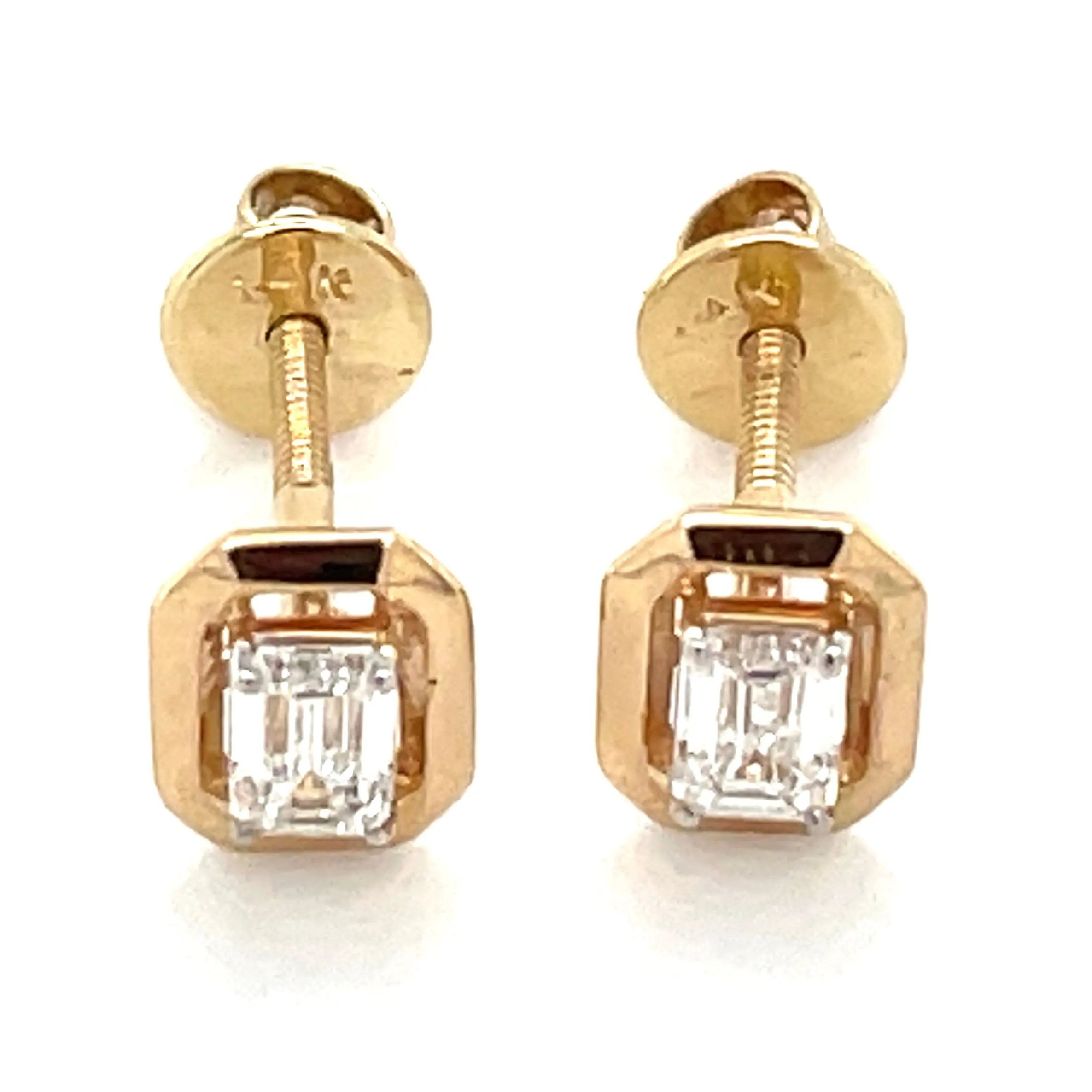 14ct Yellow Gold Laboratory Grown Emerald Cut Diamond Screw Back Earrings