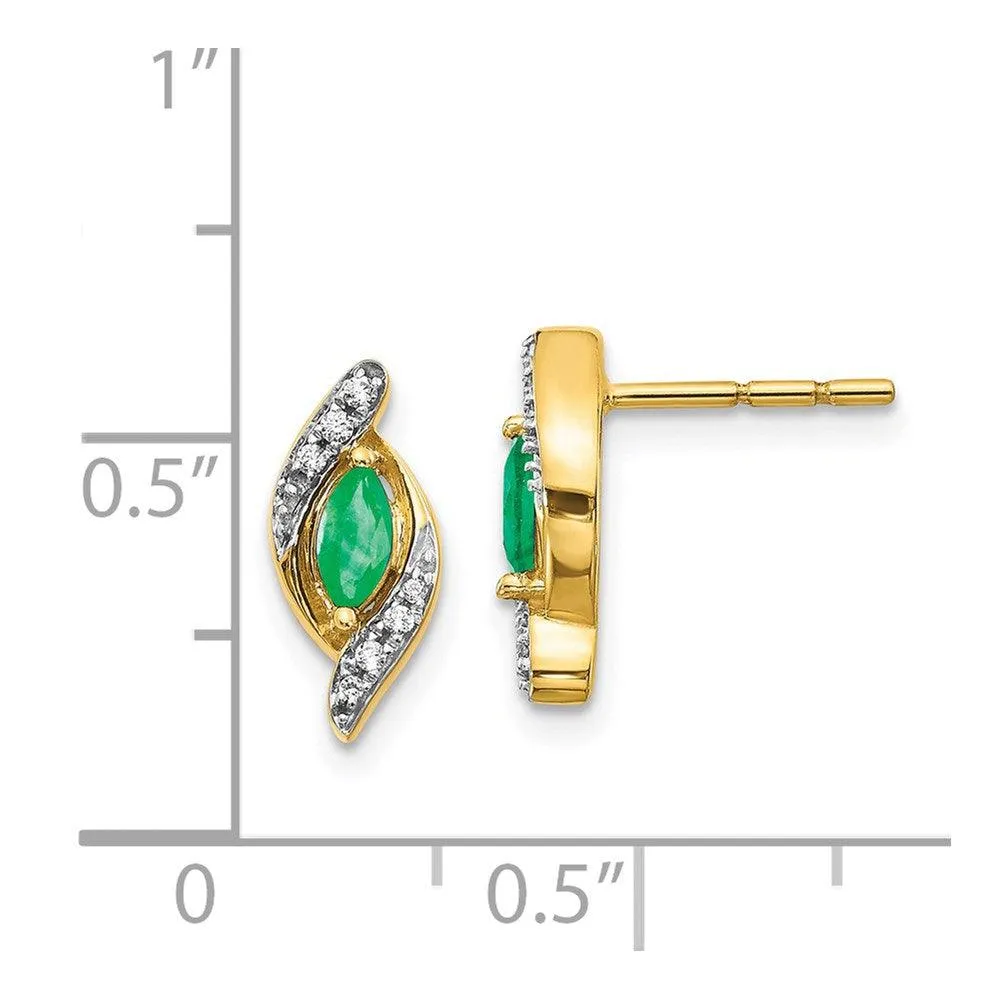 14k 1/15Ct Diamond & Emerald Earrings