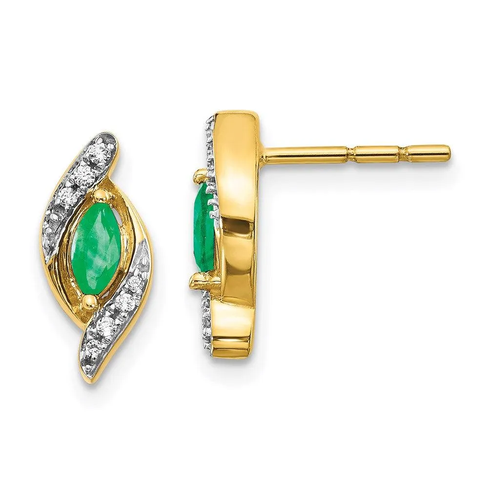 14k 1/15Ct Diamond & Emerald Earrings