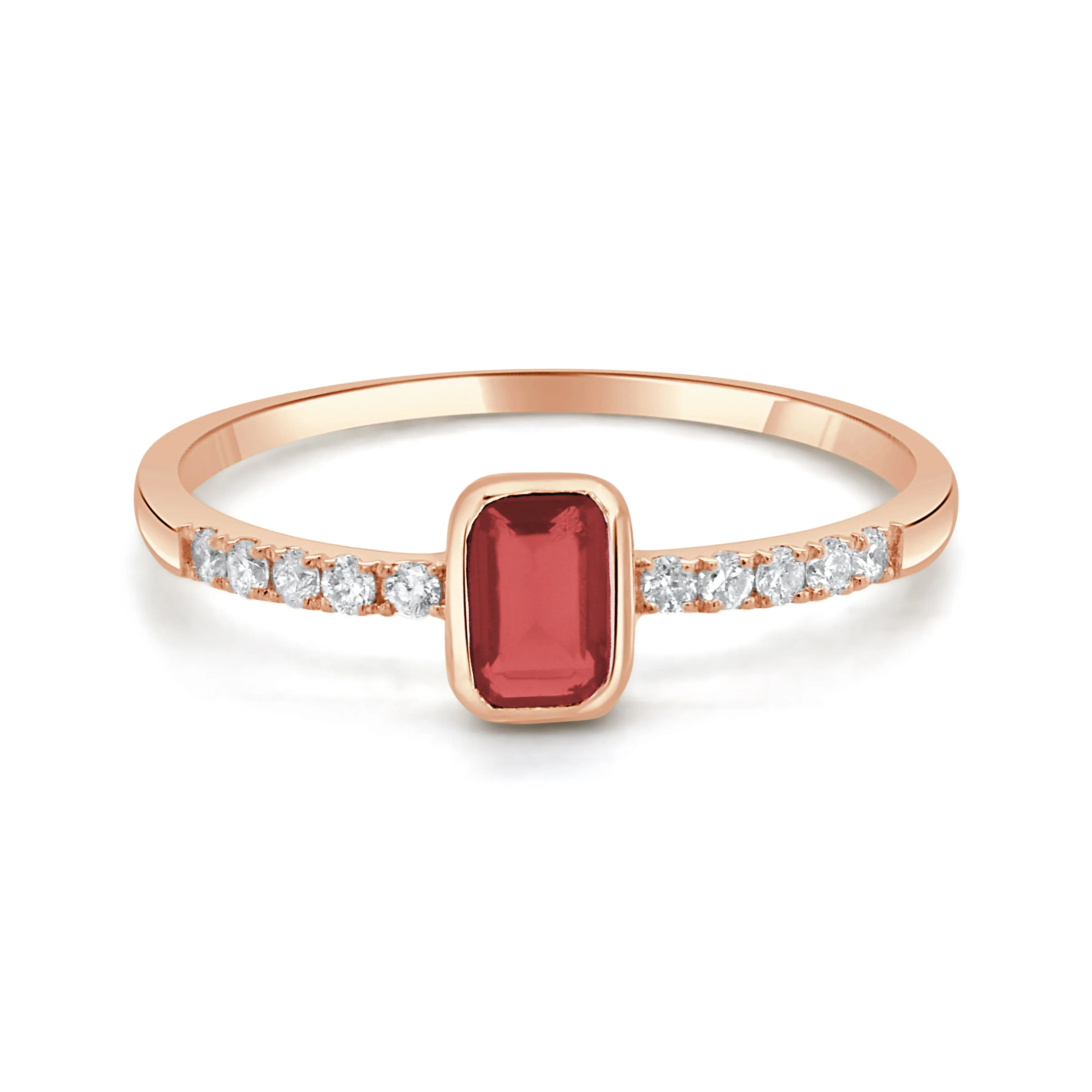 14K Gold Diamond & Ruby Bezel Ring