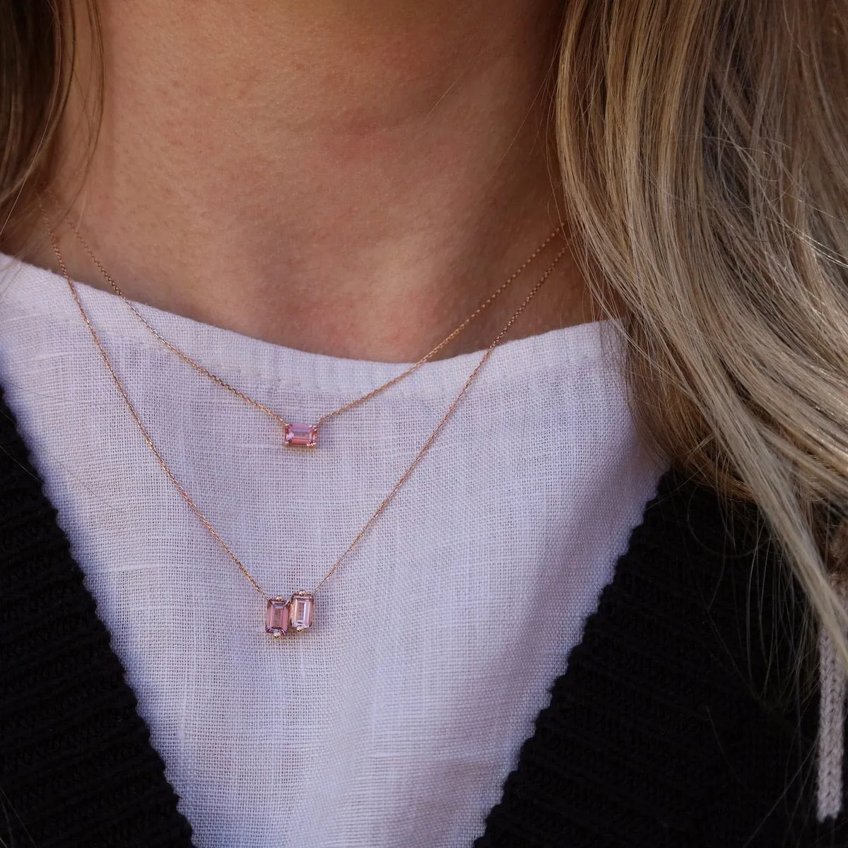 14K Rose Gold Morganite Topaz Necklace