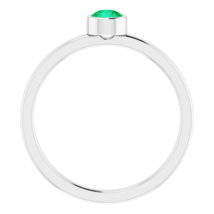 14K White 4 mm Lab-Grown Emerald Ring