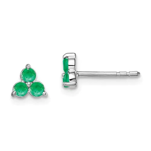 14k White Gold Created Emerald 3-Stone Cluster Earrings