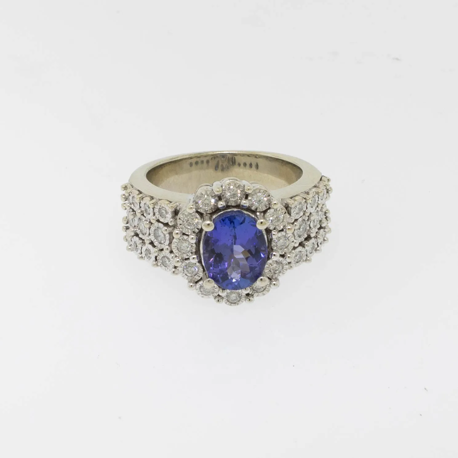 14K White Gold Diamond (.52CTTW) and Tanzanite(~2CT) Ring Size 7 Preowned