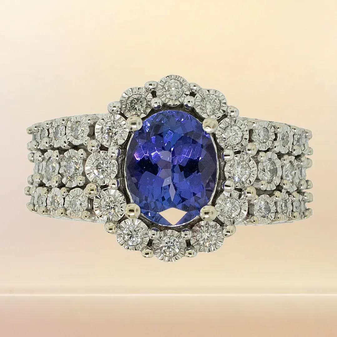 14K White Gold Diamond (.52CTTW) and Tanzanite(~2CT) Ring Size 7 Preowned