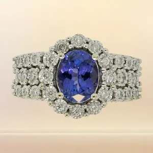 14K White Gold Diamond (.52CTTW) and Tanzanite(~2CT) Ring Size 7 Preowned