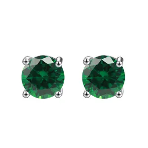 14k White Gold Plated Created Emerald Round Stud Earrings 6mm