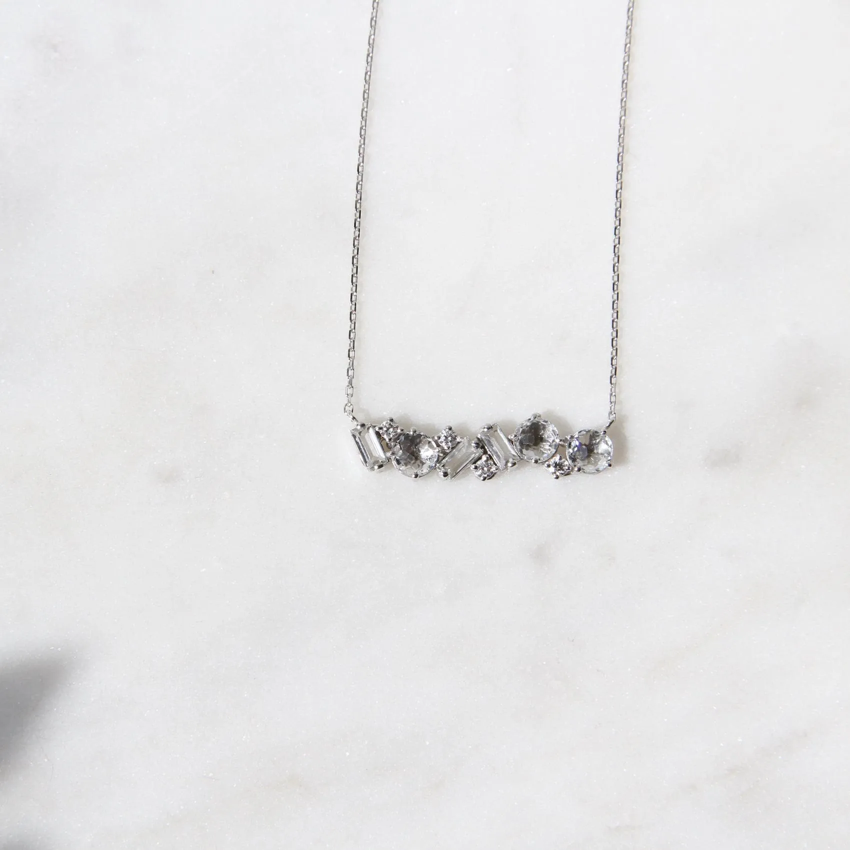 14k White Gold White Topaz Bar Necklace