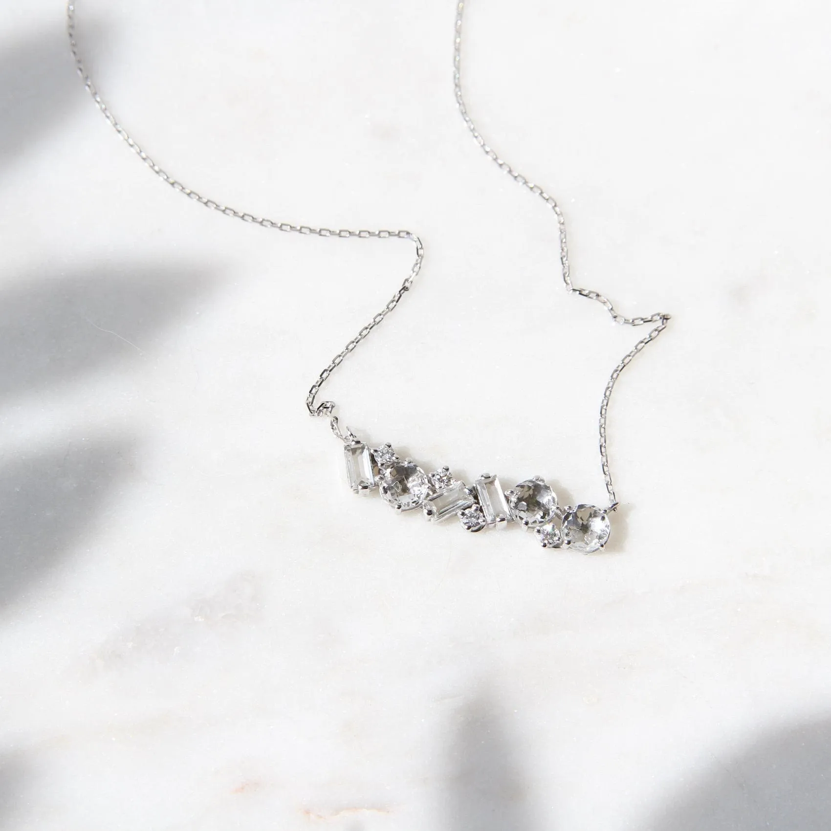 14k White Gold White Topaz Bar Necklace