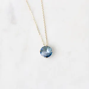 14k Yellow Gold 8mm Round English Blue Topaz Necklace