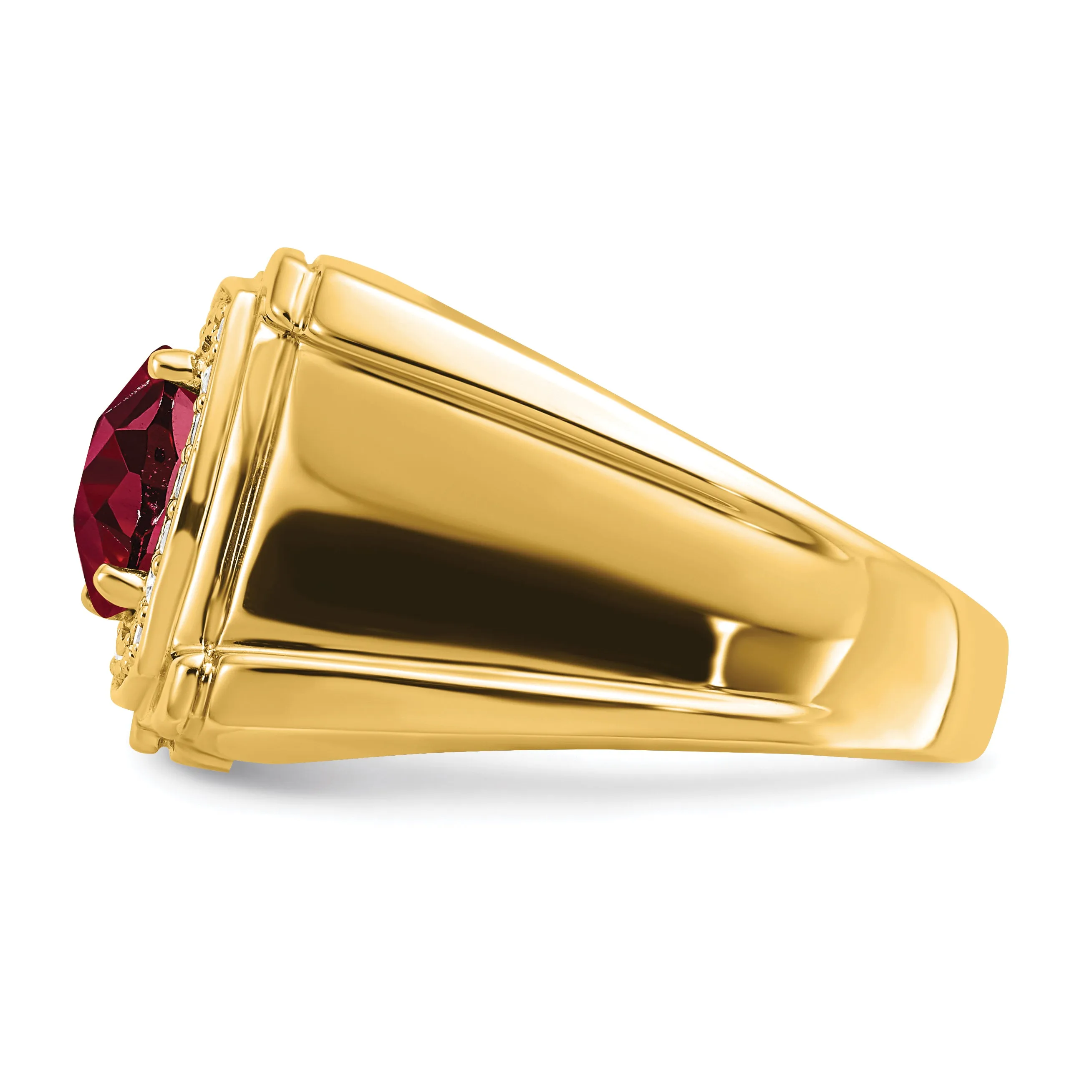 14k Yellow Gold Created Checkerboard Ruby and Diamond Mens Ring