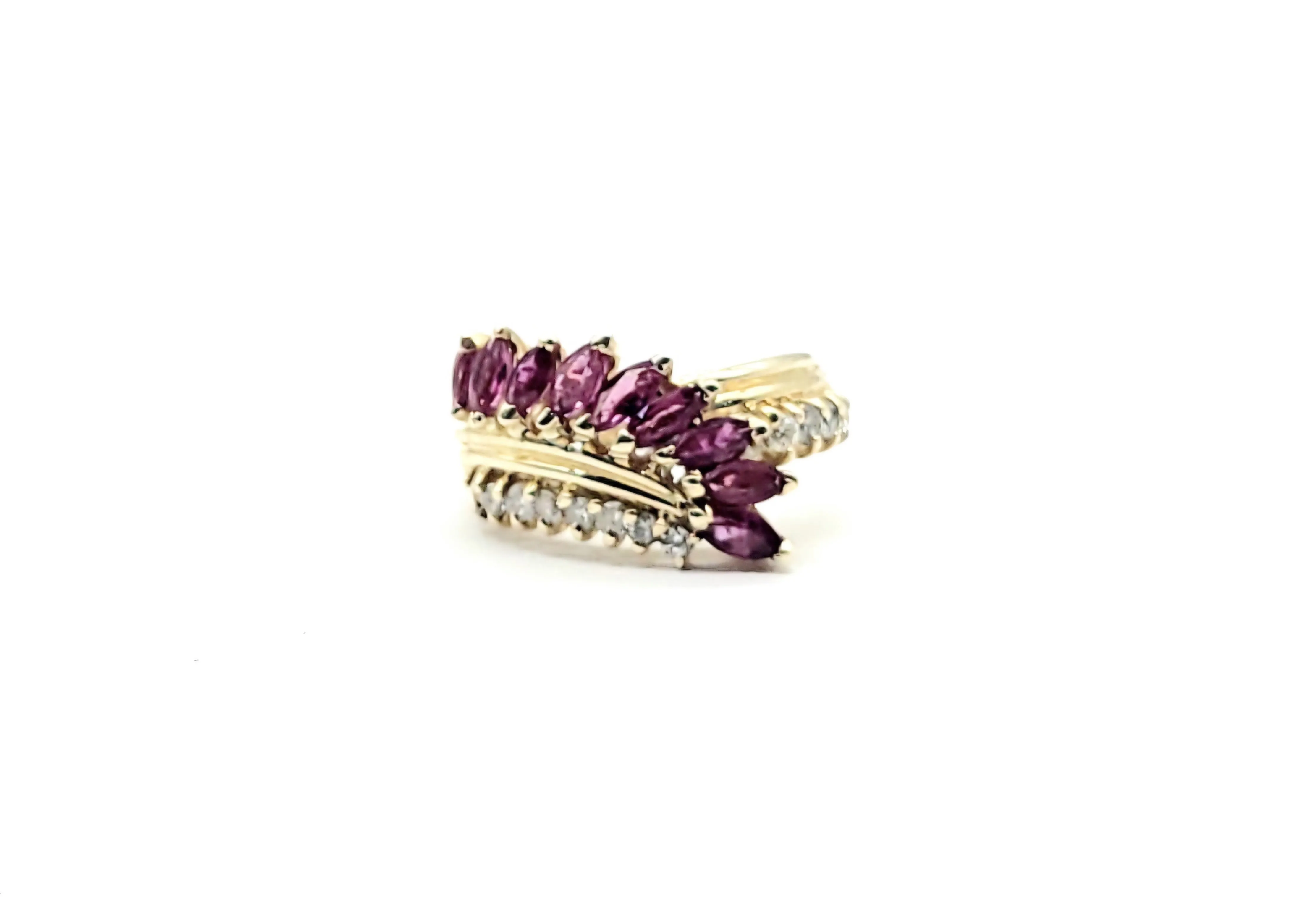 14k Yellow Gold Diamond and Ruby Marquis Carhedrial Bypass Ring