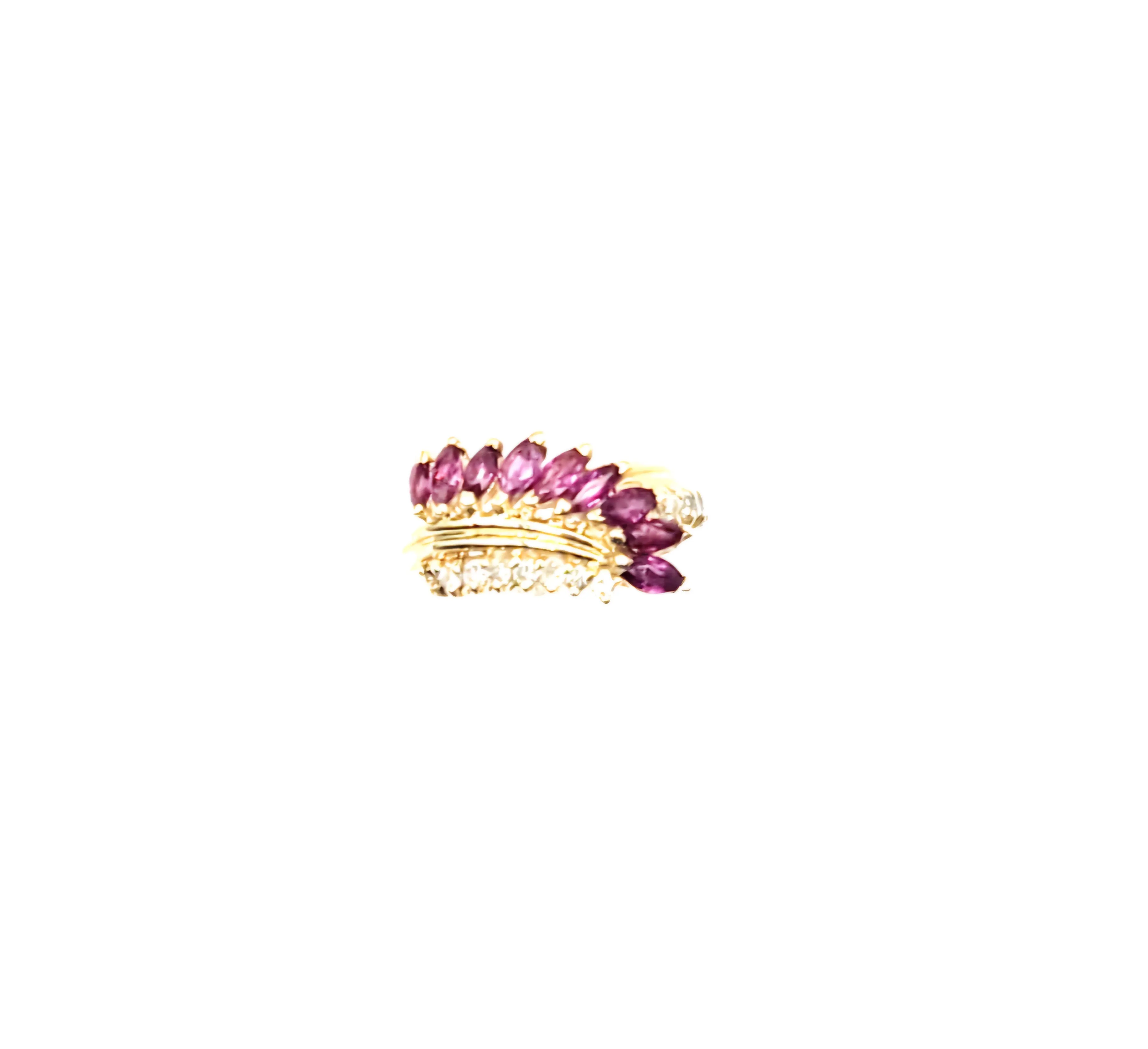 14k Yellow Gold Diamond and Ruby Marquis Carhedrial Bypass Ring