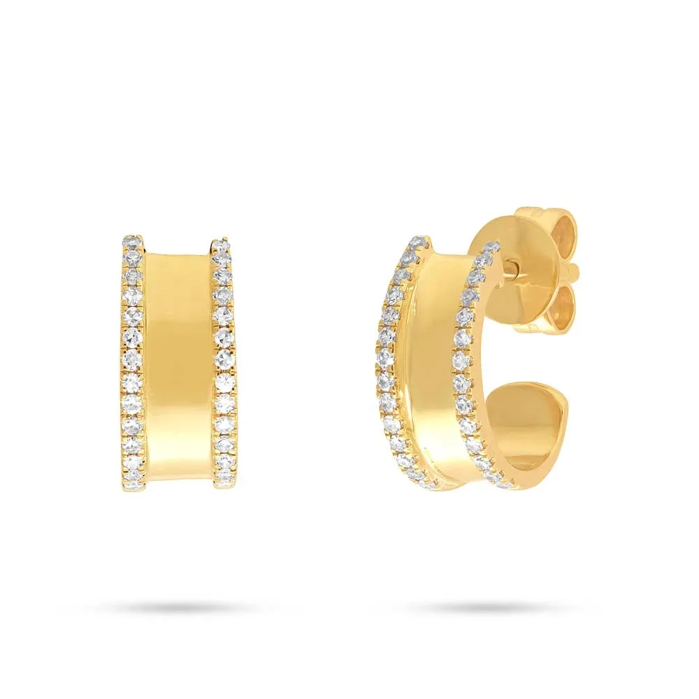 14K Yellow Gold Diamond Huggie Hoop Earrings