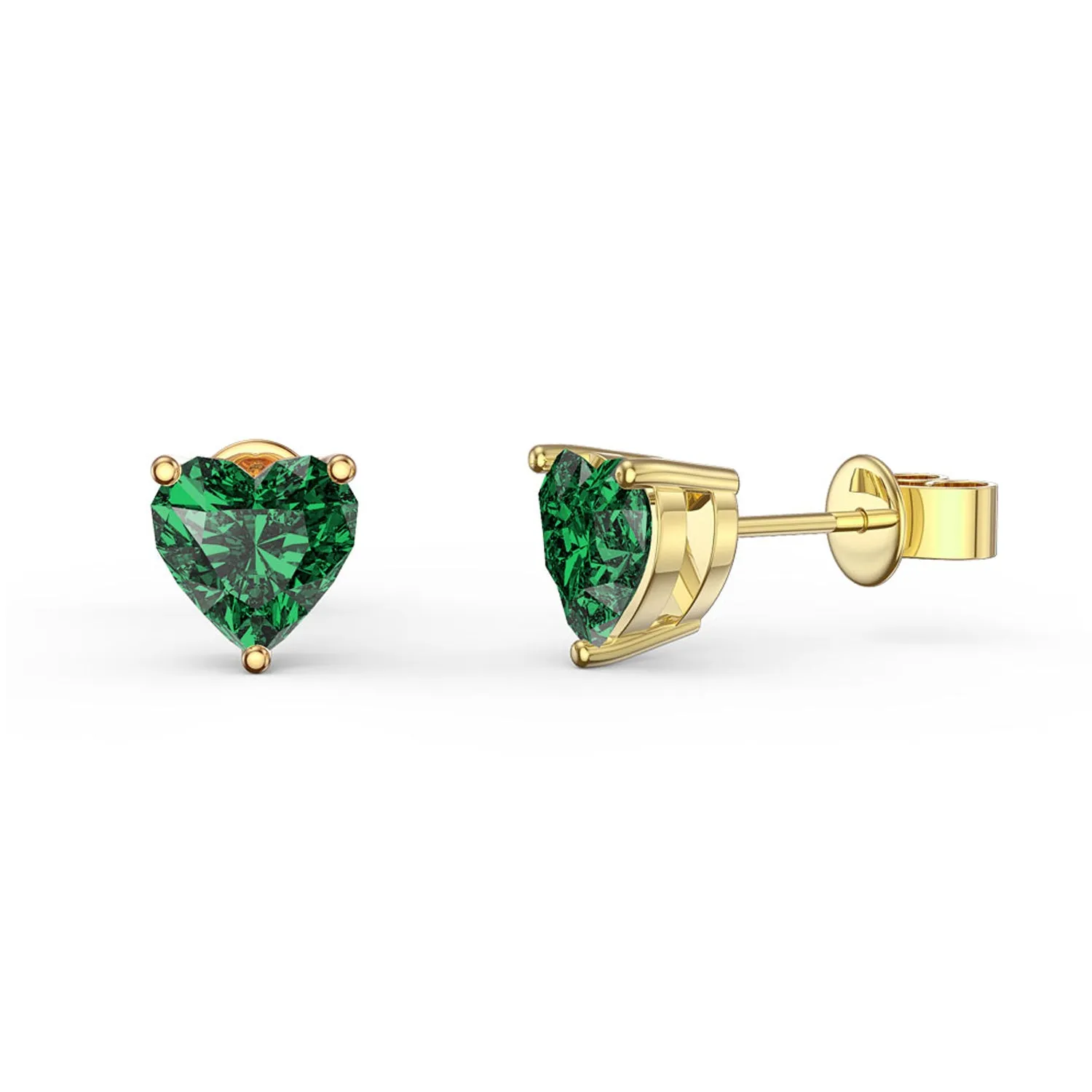 14k Yellow Gold Plated 1 Carat Heart Created Emerald Stud Earrings