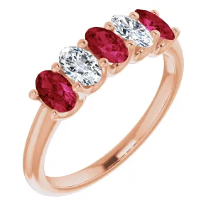 14KT GOLD 0.96 CTW RUBY & 0.50 CTW DIAMOND OVAL 5 STONE BAND