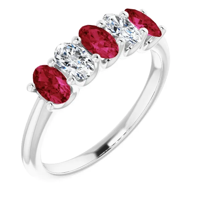 14KT GOLD 0.96 CTW RUBY & 0.50 CTW DIAMOND OVAL 5 STONE BAND